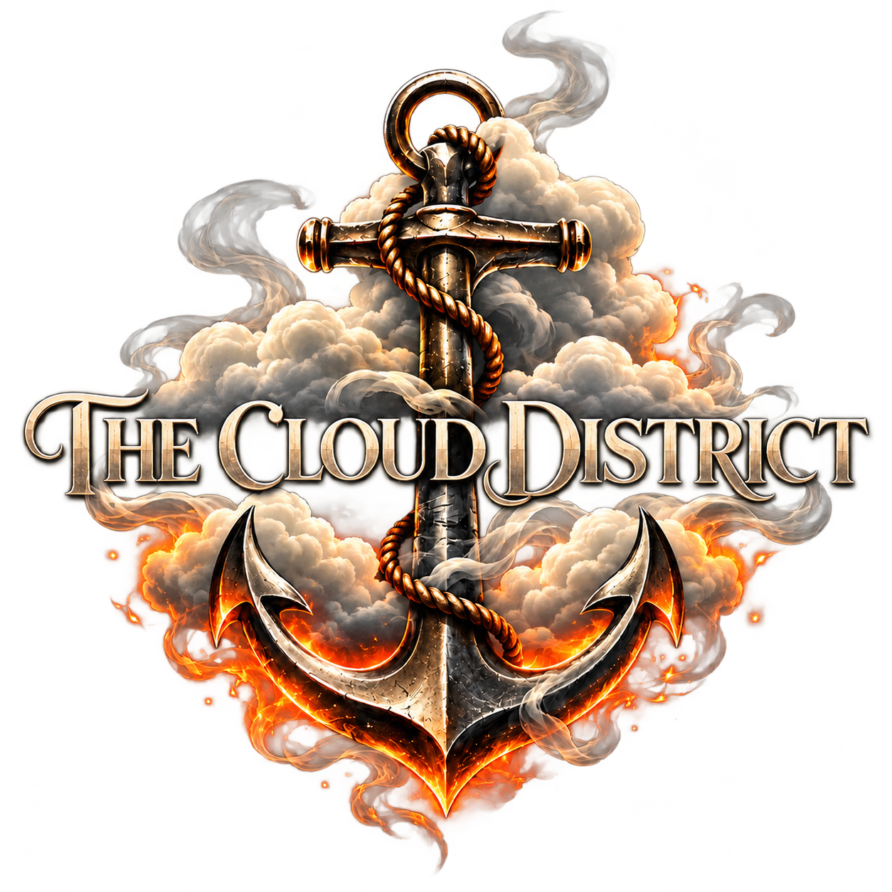 The Cloud District anchor surrounded by clouds and smoke